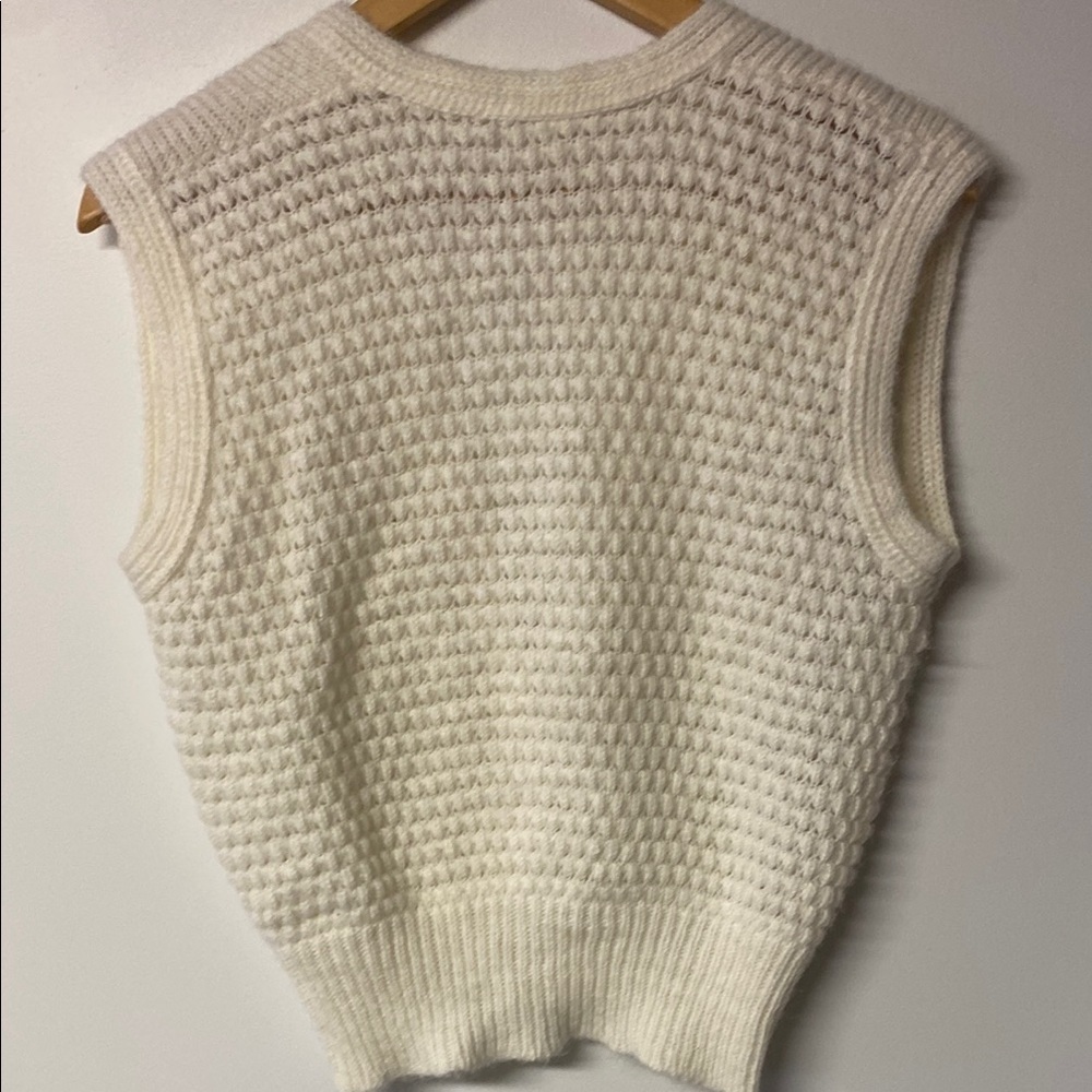 Vintage Hand Knit Women's Cream Sweater Vest - Picture 4 of 7
